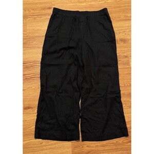 A New Day Black Linen Wide Leg Pull-On Pants High Rise XL Minimalist resort
